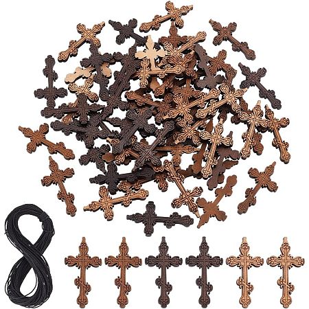  DIY Cross Pendant Necklace Making Kit WOOD-NB0002-09-1