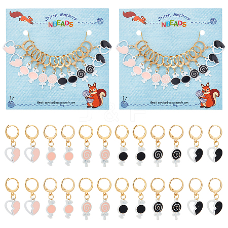Alloy Ename Heart & Lollipop & Rabbit Pendant Locking Stitch Markers HJEW-AB00069-1