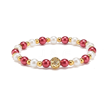 Alloy Gender Symbol & Glass Round Beaded Stretch Bracelet for Women BJEW-JB08511-02-1