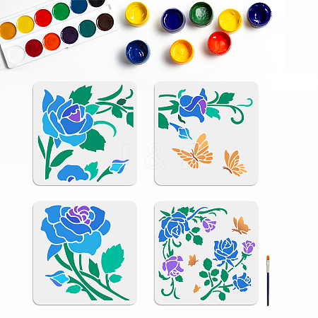 MAYJOYDIY US 1 Set Rose PET Hollow Out Drawing Painting Stencils DIY-MA0001-62-1