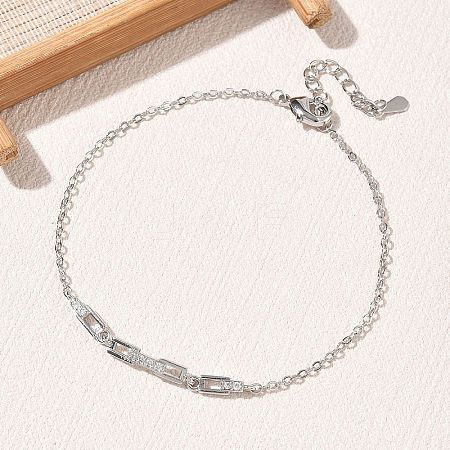 Brass Micro Pave Clear Cubic Zirconia Rectangle Link Bracelets KK-CBA6980-15P-1