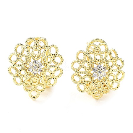 Flower Brass Micro Pave Cubic Zirconia Stud Earrings Finding KK-E083-16G-1