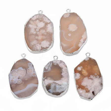 Natural Cherry Blossom Agate Pendants G-N326-125-03S-1