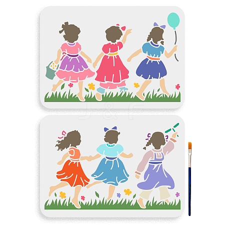 MAYJOYDIY US 1 Set Girls PET Hollow Out Drawing Painting Stencils DIY-MA0003-77-1