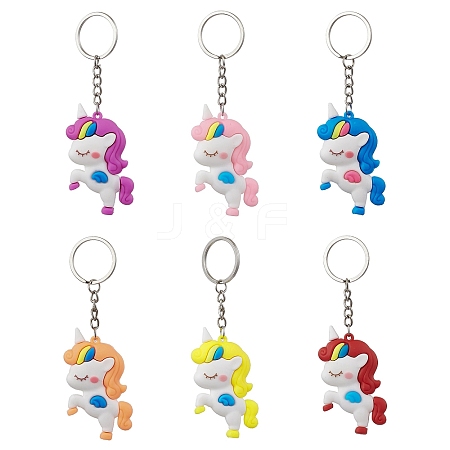 6Pcs 6 Colors Cartoon Unicorn PVC Plastic Keychain KEYC-JKC00664-1