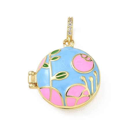 Brass Micro Pave Clear Cubic Zirconia Enamel Locket Pendants KK-A303-22A-G-1