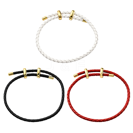 3Pcs 3 Colors Leather Braided Cord Bracelets BJEW-GO0001-19-1