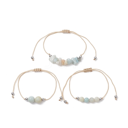 3Pcs 3 Style Natural Amazonite Braided Bead Bracelets Set BJEW-JB09334-05-1