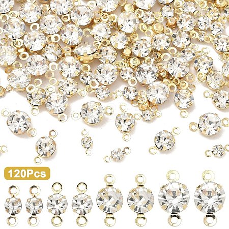 120Pcs 4 Styles Brass Pave Clear Cubic Zirconia Connector Charms RB-YW0001-31G-1