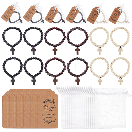 24Pcs Wood Cross Charm Bracelets BJEW-GO0001-43-1