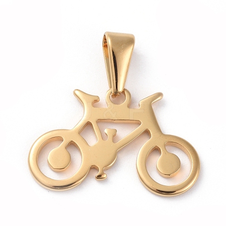  Jewelry Beads Findings 304 Stainless Steel Pendants, Bicycle, Golden, 15.5x24x1.5mm, Hole: 8x3mm