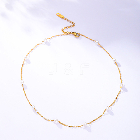 Stainless Steel Chain Necklace with Imitation Pearl Beaded for Women ZY9444-1