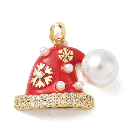 Christmas Brass Micro Pave Cubic Zirconia Enamel Pendants KK-K305-10A-G-1