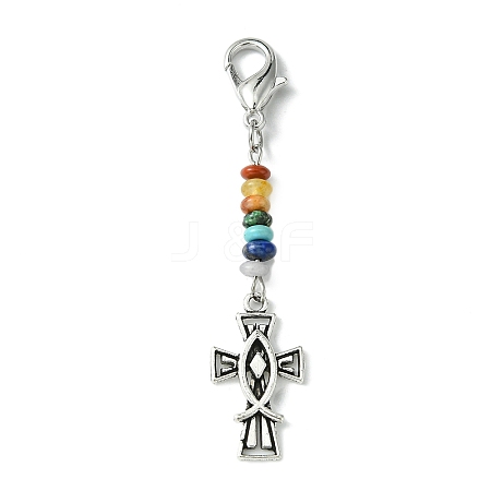 Crucifix Cross with Jesus Fish Alloy Enamel Pendant Decorations HJEW-JM01538-1