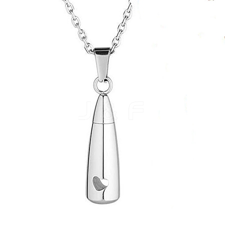 316L Surgical Stainless Steel Teardrop with Heart Urn Ashes Pendant Necklace BOTT-PW0005-22-1