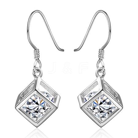 Elegant Fashion Cube Brass Cubic Zirconia Dangle Earrings EJEW-BB07973-S-1