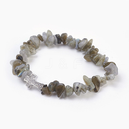 Natural Labradorite Beads Stretch Bracelets BJEW-JB03926-09-1