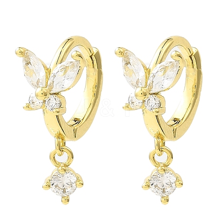 Butterfly Real 18K Gold Plated Brass Dangle Hoop Earrings EJEW-L270-11G-01-1