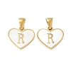304 Stainless Steel Pave Natural White Shell Heart with Initial Slice Pendants STAS-R168-25G-R-1