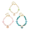 3Pcs Natural Moonstone & Rose Quartz & Synthetic Turquoise Chips & Shell Pearl Beads Bracelets Sets BJEW-JB12413-2