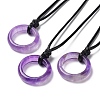 Natural Amethyst Ring Pendant Necklace with Waxed Cords NJEW-R262-01B-06-1