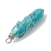 Synthetic Turquoise Copper Wire Wrapped Faceted Pendants PALLOY-JF02474-01-3