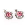 Trendy Original Color 304 Stainless Steel Faceted Grade A Rhinestone Flat Round Charms Pendants RB-N030-01F-1