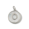 Brass Pave Natural Shell Flat Round with Letter Charms KK-Z115-13P-O-1
