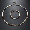 Bohemian Style Coconut Shell with Synthetic Turquoise Rondelle Beaded Necklaces & Bracelets Sets FS-WG8D889-02-1