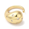 Rack Plating Brass Clear Cubic Zirconia Teardrop Open Cuff Rings for Women RJEW-S407-07G-2