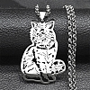 201 Stainless Steel Box Chain Hollow Cute Cat Pendant Necklaces NJEW-S003-09P-1