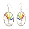Oval with Tree of Life Glass Seed Braided Dangle Earrings EJEW-JE04874-01-2
