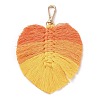 Handmade Braided Macrame Cotton Thread Leaf Pendant Decorations GLAA-K060-08KCG-01-2
