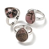 Natural Rhodonite Teardrop Adjustable Rings RJEW-K371-08S-12-1