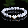 Natural Howlite Heart & Round Beads Stretch Bracelets for Men & Women PW-WG82341-01-1