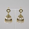 Ethnic Style 3D Enamel Bell with Seed Beeded Dangle Stud Earrings EJEW-WH0047-33C-1
