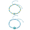 Synthetic Turquoise & Glass Seed Braided Bead Bracelets BJEW-JB11153-1