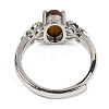 Oval Natural Tiger Eye Adjustable Rings RJEW-Q819-01P-02-4