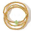 3Pcs Golden Luxury Brass Beaded Gothic Cross Ladies Elastic Bracelet Sets MP9967-6-1