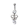 316L Surgical Stainless Steel Pave Cubic Zirconia Bowknot Curved Barbell Dangle Belly Rings FS-WG3E776-04-1