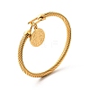 Ion Plating(IP) 304 Stainless Steel Saint Benedict Charms Twist Rope Bangle for Women BJEW-P283-06G-5