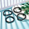 4Pcs 4 Color Natural Lava Rock Round Beaded Stretch Bracelets Set with Cubic Zirconia Crown BJEW-JB07797-2