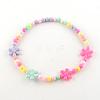 Flower Acrylic Pendant Necklaces and Stretch Bracelets Jewelry Sets X-SJEW-R048-05-4