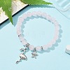 Natural Rose Quartz Round Beaded Stretch Bracelets BJEW-JB09898-02-4