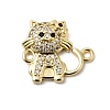 Brass Micro Pave Black and Clear Cubic Zirconia Cat Shape Connector Charms KK-L262-08G-1