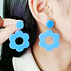Flower with Flat Round Opaque Acrylic Dangle Stud Earrings FS-WG69462-01-2