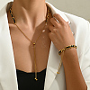 Stylish Vintage PU Leather & Stainless Steel Chain Lariat Necklace and Bracelet Set for Women CT7814-4