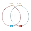 2Pcs 2 Colors Handmade Foil Lampwork Fish & Natural Apatite & Rhodonite Faceted Round Beaded Necklaces for Women NJEW-JN05536-1
