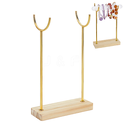 Alloy Crystal Wand Display Stands with Wooden Base BDIS-WH0014-07B-G-1