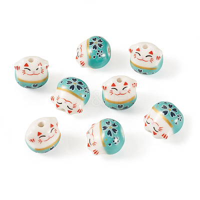 9Pcs Handmade Printed Porcelain Beads PORC-TADJ0001-01I-1
